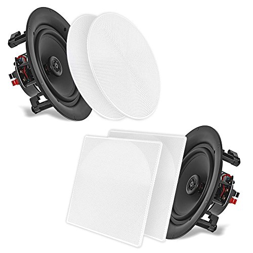 Pyle Haut-Parleur de Plafond encastré, 250 W, Bluetooth, 2 Voies, Haut-Parleur Mural, 25 cm, Haut-Parleur Plat, Rond, 28 cm, pour la Maison Le Bureau