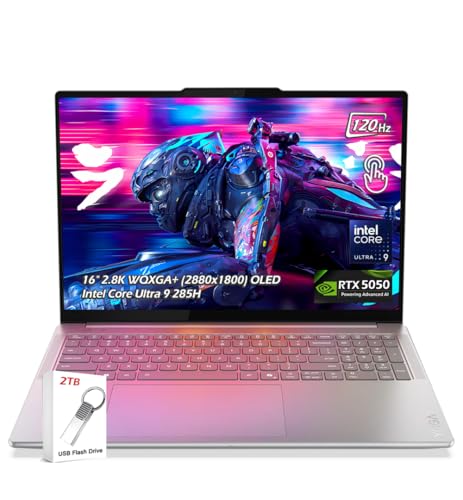 Lenovo Yoga Pro 9i Ordinateur portable 16 2,8K WQXGA OLED 120 Hz 1000 nits, NVIDIA GeForce RTX 5050, Intel Ultra 9 285H, 32 Go de RAM 1 To SSD, Win11, WiFi7, KB rétroéclairé, Luna Grey, et clé USB