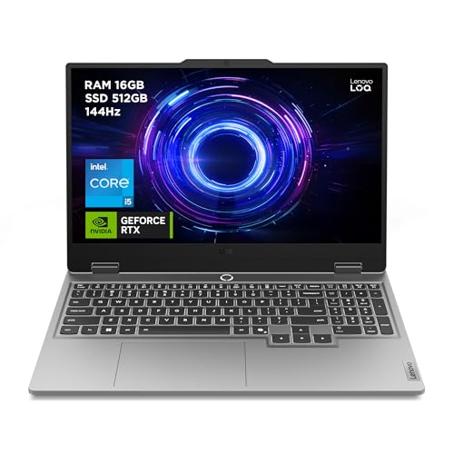 Lenovo LOQ 15IRX10 - Ordinateur Portable Gaming 15.6'' FHD (Intel Core i5-13450HX, RAM 16Go, SSD 512Go, NVIDIA RTX 5050 8GB, sans Système d'Exploitation) Clavier rétroéclairé AZERTY Français - Gris