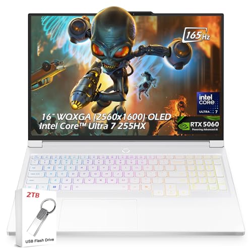 Lenovo Legion 7i Ordinateur portable de jeu OLED 16 2,5 K – Intel Core Ultra 7 255HX – 16 WQXGA OLED 165 Hz – RTX 5060 – 32 Go de RAM 1 To SSD – Rétroéclairé KB Wi-Fi7 Win11 – Blanc glacier – Avec
