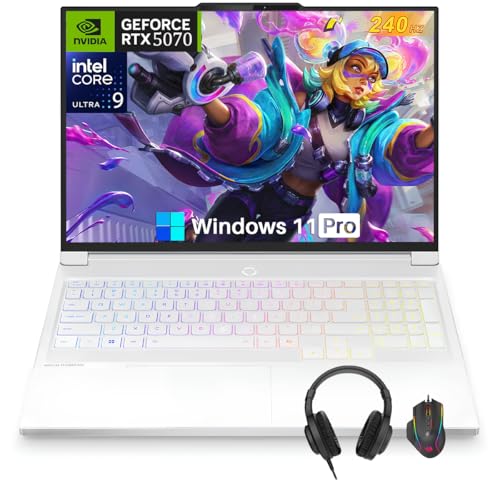 Lenovo Legion 7i Ordinateur portable de jeu, GeForce RTX 5070, processeur Intel Ultra 9 275HX, 16 2,5K 240 Hz OLED, 64 Go DDR5, 4 To SSD, Wi-Fi 7, clavier rétroéclairé, Windows 11 Pro, blanc glacier