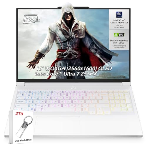 Lenovo Legion 7i Ordinateur portable de jeu, 16 OLED 2,5K (2560 x 1600) 165 Hz, Intel Ultra 7 255HX, NVIDIA GeForce RTX 5060, 32 Go de RAM 2 To SSD, KB rétroéclairé, Wi-Fi7, Win11, Blanc glacier