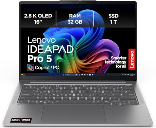 Lenovo IdeaPad Pro 5 AI Ordinateur portable | Écran OLED 16 2,8 K | Copilot PC | AMD Ryzen AI AI 7 350 | 32 Go de RAM | SSD 1 To | Carte graphique AMD Radeon | Windows 11 Home | QWERTZ | Gris Luna |