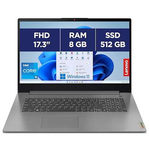 Lenovo IdeaPad 3 17IRU7 - Ordinateur Portable 17.3'' FHD (Intel Core i5-1335U, RAM 8Go, SSD 512Go, Intel Iris XE Graphics, Windows 11 Home) Clavier AZERTY Français - Gris