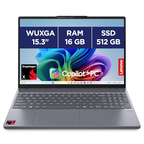 Lenovo IdeaPad Slim 3 15Q8X10 - Ordinateur Portable 15.3'' WUXGA Copilot (Snapdragon X X1-26-100, RAM 16Go, SSD 512Go, Qualcomm Adreno, Windows 11 Home) Clavier AZERTY Français - Gris