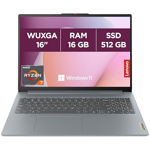 Lenovo IdeaPad Slim 3 16ABR8 - Ordinateur Portable 16'' WUXGA (AMD Ryzen 7 5825U, RAM 16Go, SSD 512Go, AMD Radeon Graphics, Windows 11 Home) Clavier AZERTY Français - Gris