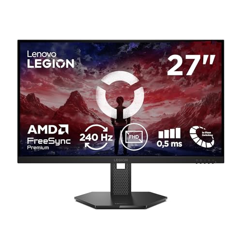 Lenovo Legion 27-10 - Écran Gaming 27'' (FHD, IPS, 240Hz, 0.5ms, 2X HDMI 2.1, DP 1.4, Câble HDMI, AMD FreeSync Premium) Réglage en Inclinaison Hauteur Rotation Pivot - Noir