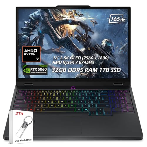 Lenovo Legion Pro 5 Ordinateur portable de jeu 16 , AMD Ryzen 7 8745HX, GeForce RTX 5060, WQXGA (2560 x 1600) OLED, Wi-Fi7, KB rétroéclairé, Win11 (32 Go de RAM DDR5 | SSD PCIe 1 To), Eclipse Black