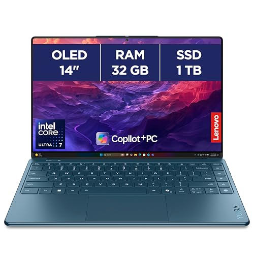 Lenovo Yoga Slim 9 14ILL10 - Ordinateur Portable 14'' 4K OLED WQUXGA Tactile Copilot (Intel Ultra 7 258V, RAM 32Go, SSD 1To, Intel Arc Graphics 140V, Windows 11 Home) Clavier AZERTY - Tidal Teal