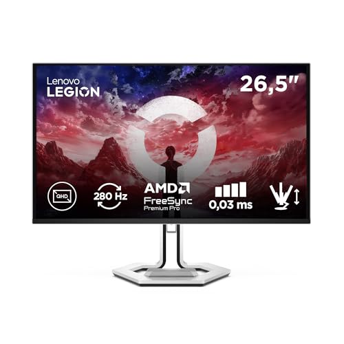 Lenovo Legion Pro 27Q-10 - Écran Gaming de 26.5 avec Eyesafe (QHD, QD-OLED, 280Hz, 0.03ms GtG, 2xHDMI DP USB Type-C, AMD FreeSync Premium Pro) - Réglage en Inclinaison - Noir-Blanc