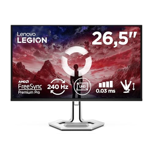 Lenovo Legion Pro 27UD-10 - Écran Gaming de 26.5 avec Eyesafe (UHD, QD-OLED, 240Hz, 0.03ms GtG, 2xHDMI DP USB Type-C, AMD FreeSync Premium Pro) - Réglage en Inclinaison - Noir-Blanc