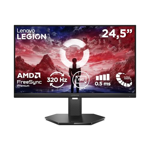 Lenovo Legion 25-10 - Écran Gaming Pro 24.5'' FHD (IPS Panel, 320Hz, 0.5ms MPRT, HDMI 2.1, DP 1.4, Câble DP, AMD FreeSync Premium) Réglage en Inclinaison Hauteur Rotation Pivot - Noir