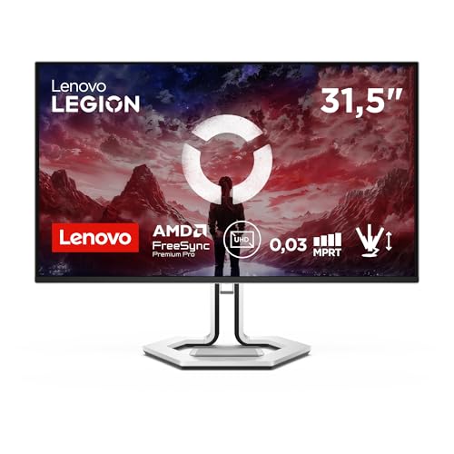 Lenovo Legion Pro 32UD-10 - Écran Gaming de 31.5 avec Eyesafe (UHD, QD-OLED, 240Hz, 0.03ms GtG, 2xHDMI DP USB Type-C, AMD FreeSync Premium Pro) - Réglage en Inclinaison - Noir-Blanc
