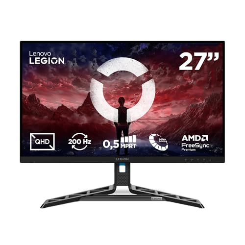 Lenovo Legion R27qe Gen2 - Écran Gaming 27'' (QHD, IPS, 200 Hz, 0.5 ms, HDMI DP, Câble DP, AMD FreeSync Premium) Réglage en Inclinaison - Noir