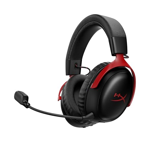 HyperX Cloud III S, casque gaming sans fil, Bluetooth 2,4 GHz, PC PS5 Xbox, jusqu'à 200h de batterie, transducteurs 53 mm, DTS, micro 10 mm, Rouge et Noir