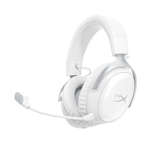 HyperX Cloud III S, Casque Gaming sans Fil, Bluetooth 2,4 GHz, PC PS5 Xbox, jusqu'à 200h de Batterie, transducteurs 53 mm, DTS, Micro 10 mm, Blanc