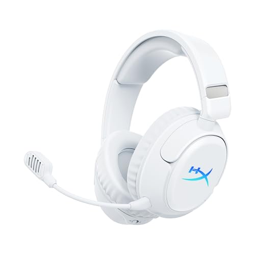 HyperX Cloud Flight 2 Casque de Gaming sans Fil, lumières RVB Personnalisables, Batterie 100 Heures, Dual Wireless 2,4 GHz et Bluetooth, Instant Pair, PC PS Switch Mobile, Blanc