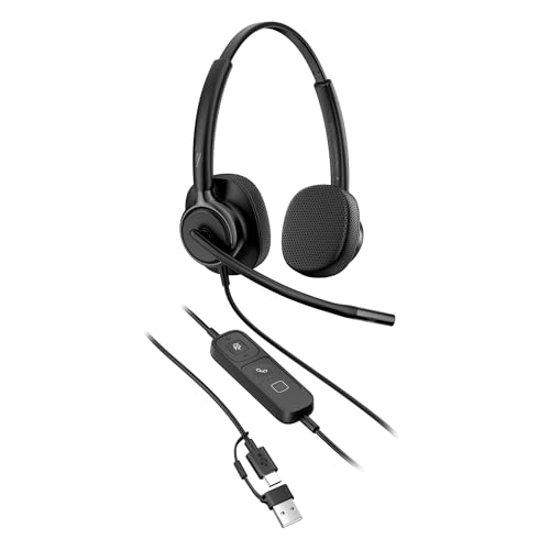 Casque stéréo USB-C HP Poly Mission 420, pour Bureau et télétravail, Son Clair pour Les appels, Microphone avec réduction de Bruit IA, Confortable et léger, Compatible PC et Mac