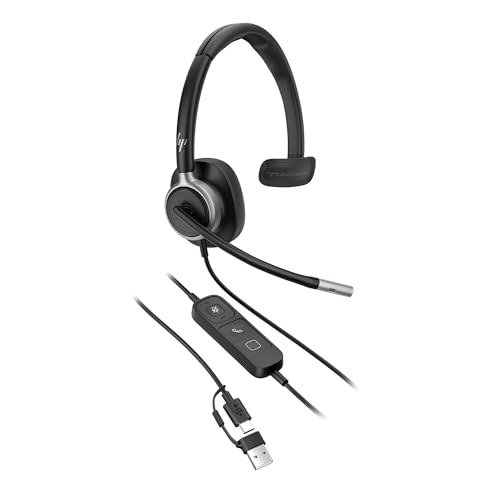 Casque Mono USB-C HP Poly Mission 610, Microphone avec réduction de Bruit IA, indicateur d’Appel en Cours, Confort Tout au Long de la journée, Compatible PC et Mac