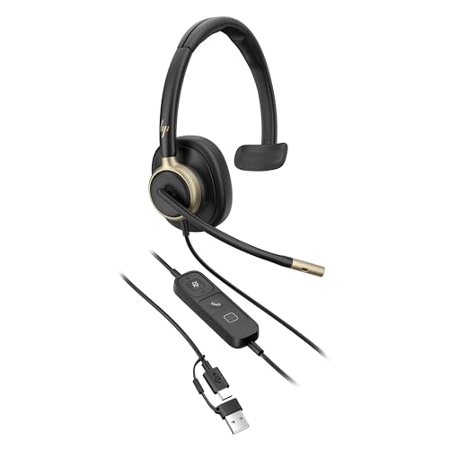 Casque stéréo USB-C HP Poly Mission 810 avec réduction Active du Bruit, Microphone avec réduction de Bruit IA, Compatible PC et Mac