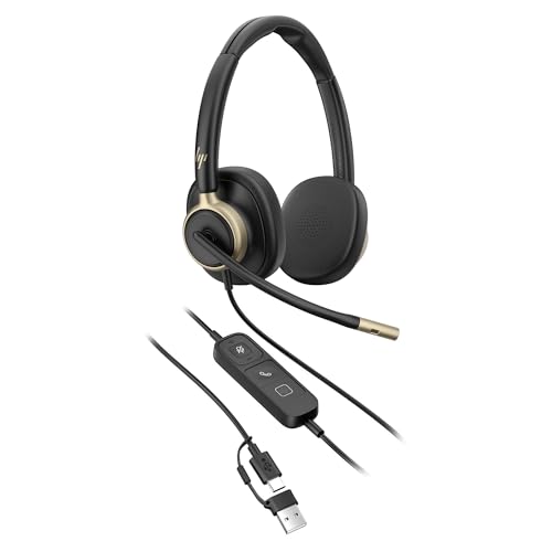 Casque stéréo USB-C HP Poly Mission 820 avec réduction Active du Bruit, Microphone avec réduction de Bruit IA, Compatible PC et Mac