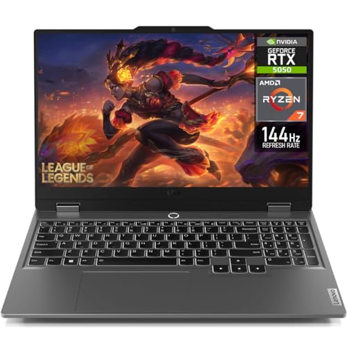 Lenovo Ordinateur portable Gamer LOQ NVIDIA GeForce RTX 5050 AMD Ryzen 7 250 16 Go DDR5 SSD 512 Go 15,6 FHD 144 Hz Clavier anglais multitâche avancé et jeu compétitif