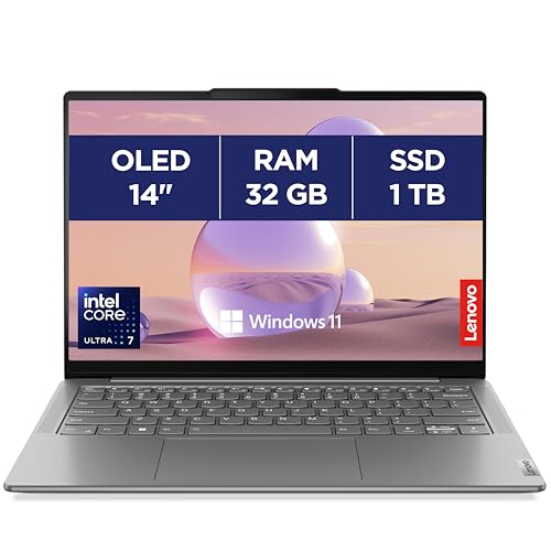 Lenovo Yoga Slim 7 14IMH9 - Ordinateur Portable 14'' OLED WUXGA IA (Intel Core Ultra 7 155H, RAM 32Go, SSD 1To, Intel Arc Graphics,Windows 11 Home) Clavier rétroéclairé AZERTY FR - Lunaire Gris