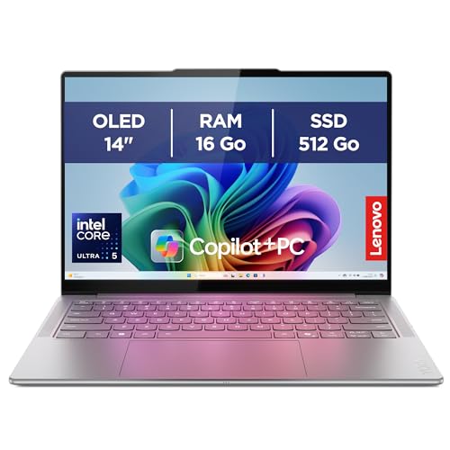 Lenovo Yoga Slim 7 14ILL10 - Ordinateur Portable 14'' OLED WUXGA Copilot (Intel Ultra 5 226V, RAM 16Go, SSD 512Go, Intel Arc Graphics 130V, Windows 11 Home) Clavier AZERTY Souris écouteurs - Gris