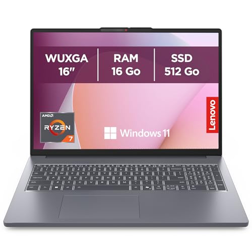 Lenovo IdeaPad Slim 3 16ARP10 - Ordinateur Portable 16'' WUXGA (AMD Ryzen 7 7735HS, RAM 16Go, SSD 512Go, Graphique AMD Radeon 680M, Windows 11 Home) Clavier AZERTY Français - Gris