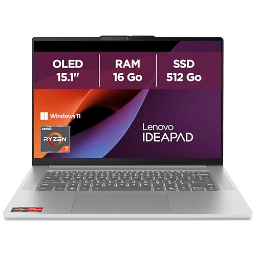 Lenovo IdeaPad Slim 5 15ARP10 - Ordinateur Portable 15.1'' OLED WQXGA (AMD Ryzen 7 7735HS, RAM 16Go, SSD 512Go, Graphique AMD Radeon 680M, Windows 11 Home) Clavier AZERTY Français - Gris