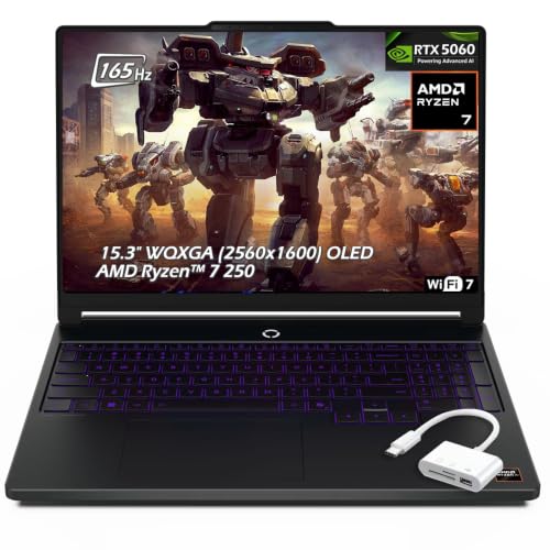 Lenovo Legion 5a Ordinateur portable de jeu, 15,3 OLED WQXGA (2560 x 1600) 165 Hz, AMD Ryzen 7 250, NVIDIA GeForce RTX 5060, 16 Go de RAM DDR5 2 To SSD, KB rétroéclairé, Wi-Fi7, Win11, Eclipse Black