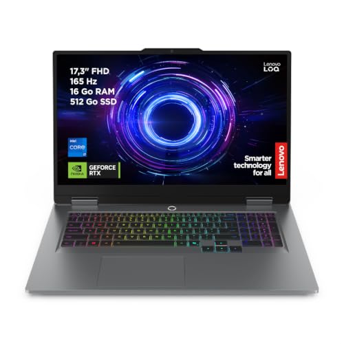 Lenovo LOQ 17IRX10 - Ordinateur Portable Gaming 17.3'' FHD (Intel Core i7-13650HX, RAM 16Go, SSD 512Go, NVIDIA RTX 5060 8GB) Clavier 24 Zone rétroéclairé AZERTY Français - Gris Lunaire