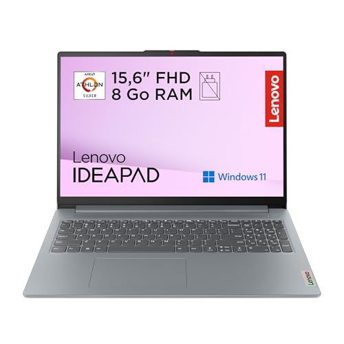 Lenovo IdeaPad Slim 3 15AMN8 - Ordinateur Portable 15.6'' FHD (AMD Athlon Silver 10H, RAM 8Go, SSD 128Go, AMD Radeon 610M Graphics, Windows 11 Home) Clavier AZERTY Français Non rétroéclairé - Gris