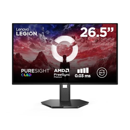 Lenovo Legion 27Q-10 OLED - Écran Gaming de 26.5 avec Eyesafe (QHD, QD-OLED, 240Hz, 0.03ms GtG, 2xHDMI DP, AMD FreeSync Premium) - Réglage en Inclinaison - Noir