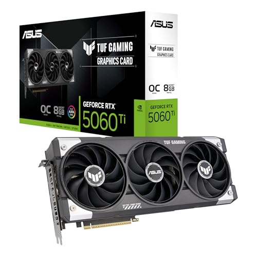 ASUS TUF Gaming NVIDIA GeForce RTX 5060 Ti Carte Graphique 8 Go GDDR7 OC Edition (PCIe 5.0, HDMI DP 2.1, Fente 3.1, Composants de qualité Militaire, revêtement PCB de Protection, Ventilateurs