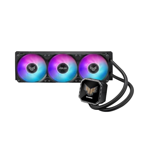 ASUS TUF Gaming LC III 360 ARGB LCD avec trois ventilateurs pré-installés et intégrés conçus pour un flux d'air élevé et une pression statique LCD de 2,8 pour la surveillance du matériel, GIFS