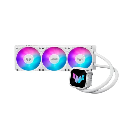 ASUS TUF Gaming LC III 360 ARGB Refroidisseur AIO blanc avec trois ventilateurs pré-installés conçu pour un flux d'air élevé et une pression statique, plus une pompe efficace pour garder la