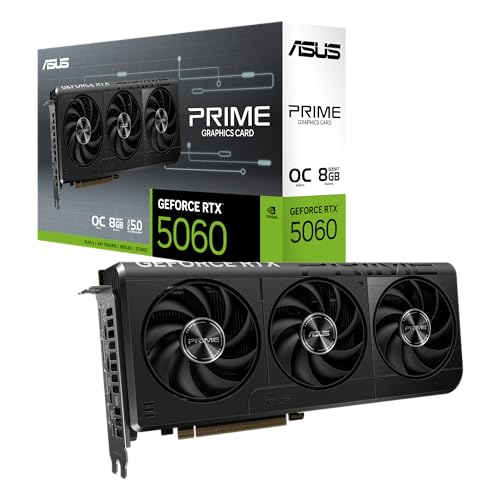 ASUS Carte graphique Prime GeForce RTX 5060 8 Go GDDR7 OC Edition (PCIe 5.0, 8 Go GDDR7, HDMI DP 2.1, 2.5-Slot, ventilateurs axial-tech, double BIOS)