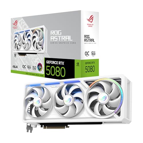 ASUS ROG Astral GeForce RTX 5080 16 Go GDDR7 White OC Edition – Carte Graphique à Quatre Ventilateurs offrant Un Flux d'air et Une Pression d'air sans précédent pour des Performances optimales
