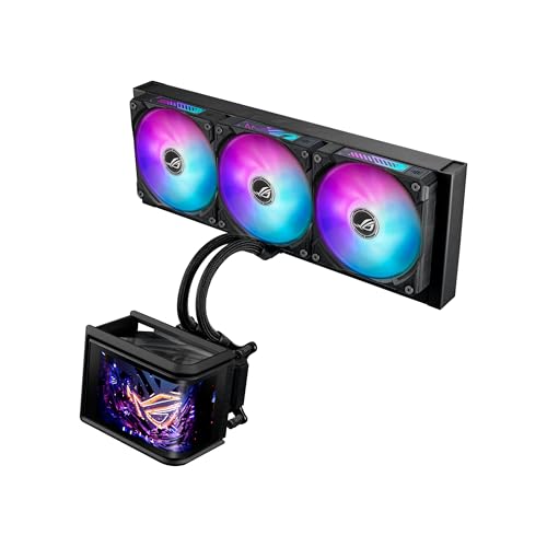 ASUS Le refroidisseur liquide tout-en-un ROG RYUO IV SLC 360 ARGB pour processeur avec tube raccourci maximise une esthétique propre, un écran AMOLED incurvé de 6,7 prend en charge la vidéo à effet