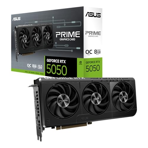 ASUS Carte Graphique Prime GeForce RTX 5050 8 Go GDDR6 OC Edition (PCIe 5.0, 8 Go GDDR6, HDMI DP 2.1, 2.5-Slot, Ventilateurs axial-Tech, Double BIOS)
