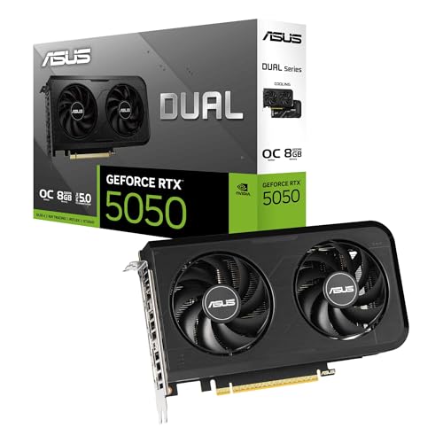 ASUS Dual GeForce RTX 5050 8 Go GDDR6 OC Edition (PCIe 5.0, 8 Go GDDR6, DLSS 4, HDMI 2.1b, DisplayPort 2.1b, 2 emplacements, conception de ventilateur axial-tech, technologie 0dB, double BIOS et plus)