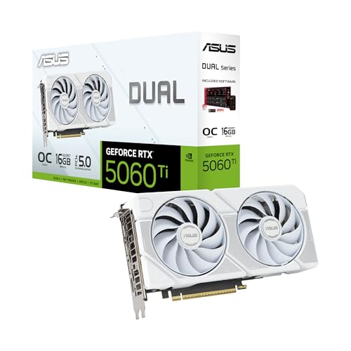 ASUS Dual GeForce RTX 5060 Ti 16 Go GDDR7 White OC Edition (PCIe 5.0, 16 Go GDDR7, DLSS 4, HDMI 2.1b, DisplayPort 2.1b, design à fente 2.5, conception de ventilateur axial-tech, technologie 0dB, etc.)