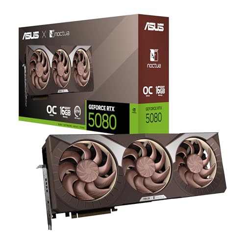 ASUS GeForce RTX 5080 16 Go GDDR7 Noctua OC Edition (Trois Ventilateurs Noctua NF-A12x25 G2 PWM 120 mm, DDR7 16 Go, Chambre de Vapeur optimisée, Coussinet Thermique GPU à Changement de Phase