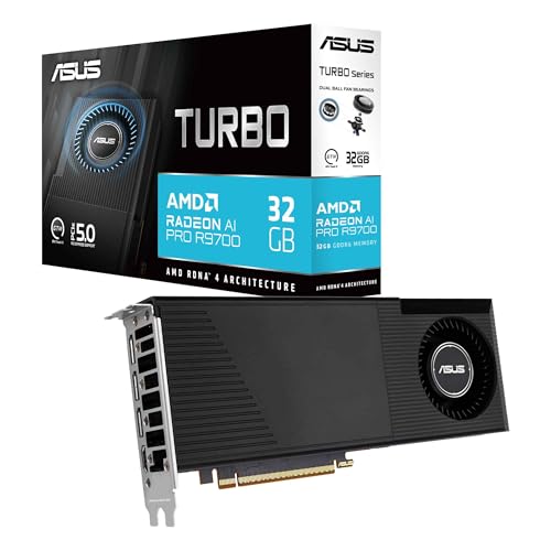 ASUS Turbo Radeon AI Pro R9700 est conçu pour Les Flux de Travail alimentés par l'IA et Une fiabilité extrême, avec Architecture RDNA 4, 32 Go de mémoire VRAM et Conception Thermique Robuste