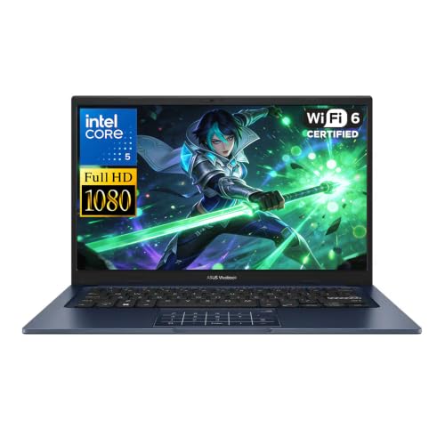 ASUS Vivobook 14 Ordinateur portable FHD 14 po, Intel 10-Core 5 120U (jusqu'à 5 GHz), 8 Go de RAM 256 Go SSD, Win 11 WiFi 6 Bluetooth Ordinateur portable pour designer Business Gaming Étudiant Travail