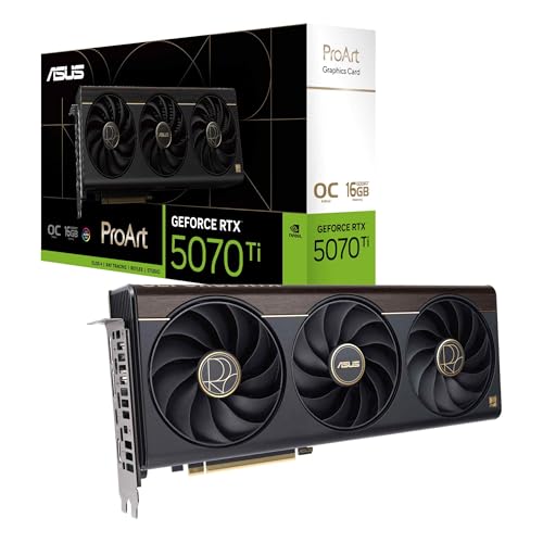 ASUS ProArt GeForce RTX 5070 Ti OC Edition Carte Graphique (PCIe 5.0, 16 Go GDDR7, USB Type-C, HDMI DP 2.1, Fente 2.5, Ventilateurs axiaux, Chambre de Vapeur, Pad Thermique GPU à Changement de Phase)