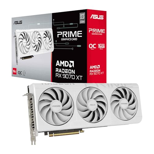 ASUS Prime Radeon RX 9070 XT White OC Edition Carte Graphique (PCIe 5.0, HDMI DP 2.1, 2.5-Slot Design, axial-Tech, Double roulement de Ventilateur à Billes, Double BIOS, ASUS GPU Guard)