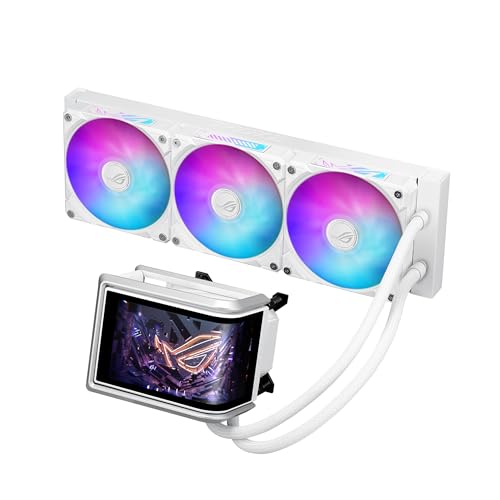 ASUS ROG RYUO IV 360 ARGB Blanc avec écran AMOLED incurvé de 6,7 qui prend en charge la vidéo à effet 3D ou les statistiques système personnalisables, plus la pompe Asetek Emma Gen8 V2 et les