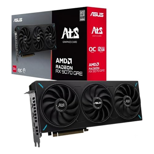 ASUS ATS Radeon RX 9070 GRE OC Edition Carte Graphique PCIe 5.0, HDMI DP 2.1, 2,5 Slots, Ventilateurs axial-Tech, Double roulement à Billes, Double BIOS, Protection GPU